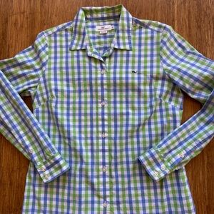 Vineyard Vines Blue and Green Plaid Button-Down Shirt